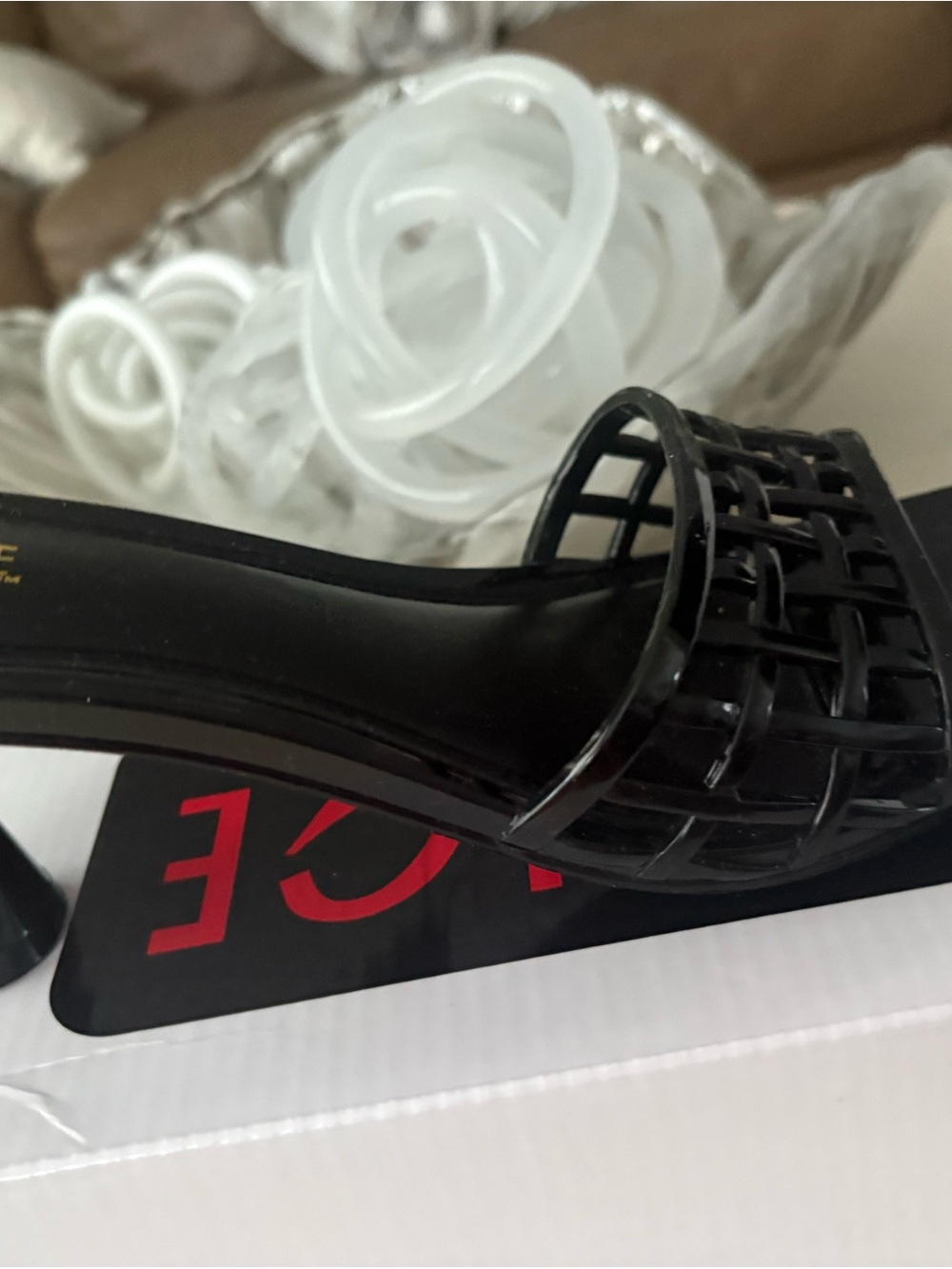 Rainbow Black Woven Slide Heel